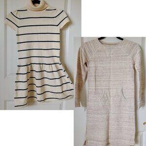 LOT 2 Lands End Girls Navy Ivy Sweater Dress Wool Blend Oatmeal Cotton Size 8